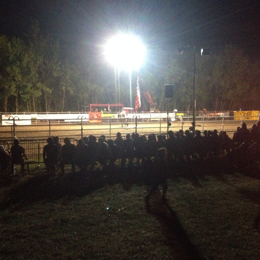 Nacelle Manitou équipée de projecteurs Iodure 400W et 2000W pour l'éclairage de la fête du cheval à Drain par l'ATELIER SCENIQUE