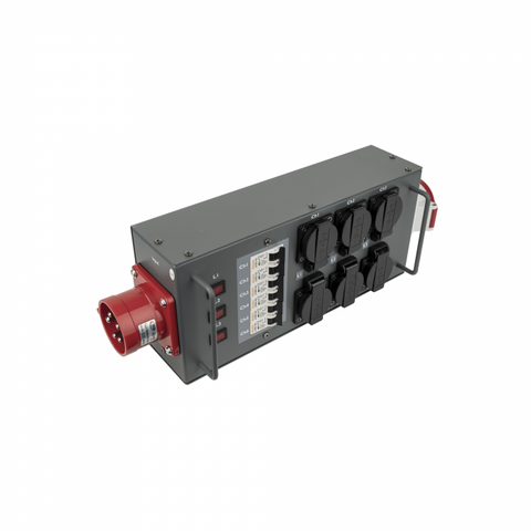 LOCATION - Boîtier d'alimentation électrique 6 circuits 2P+T avec entrée et sortie P17 32A 3P+N+T Showgear Powersplit 32 CEE 32 A
